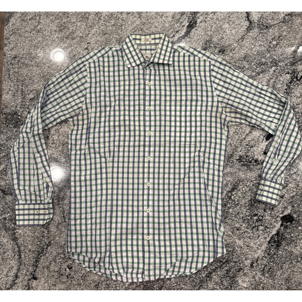 Peter Millar Checkered Purple White Green‎ Dress Button Down Shirt Men's Medium